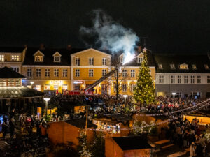 Menneskemængde og juletræ